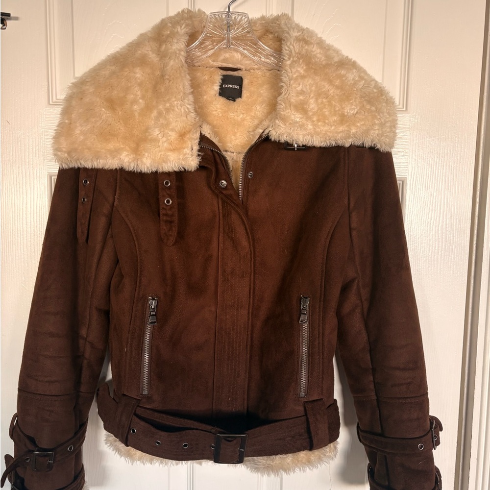 Express Brown and Cream Teddy Jacket